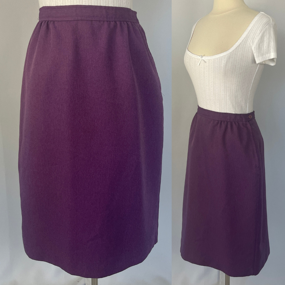 Vintage Midi Skirt Size 12 Purple Plum Solid Minimal Preppy Academia Retro